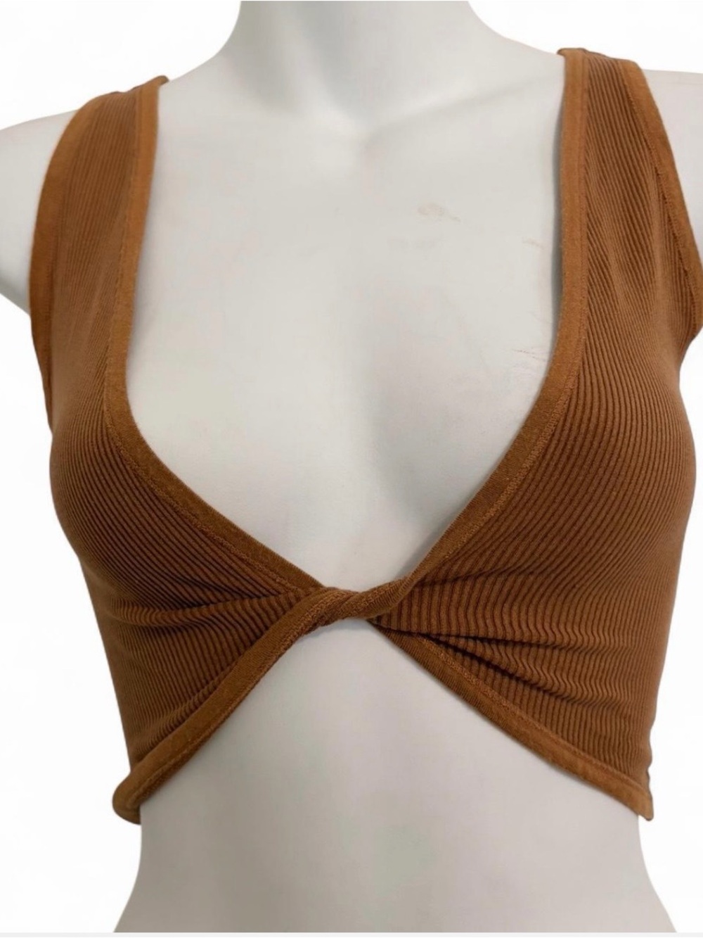 Urban Outfitters Twist-Front Ribbed Crop Top - Brown